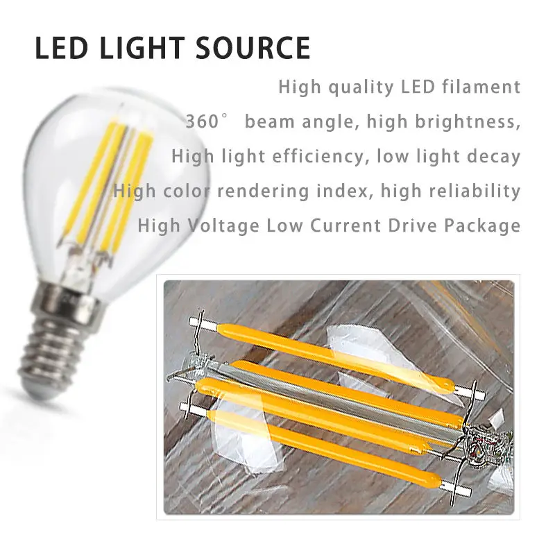 Led Candle Light Filament High Transparency Glass Bulb 2w 4w 6w 8w 2200k 2700k 6500k Ac 220v E27 E14 Base C35 C35t G45 A60 St64