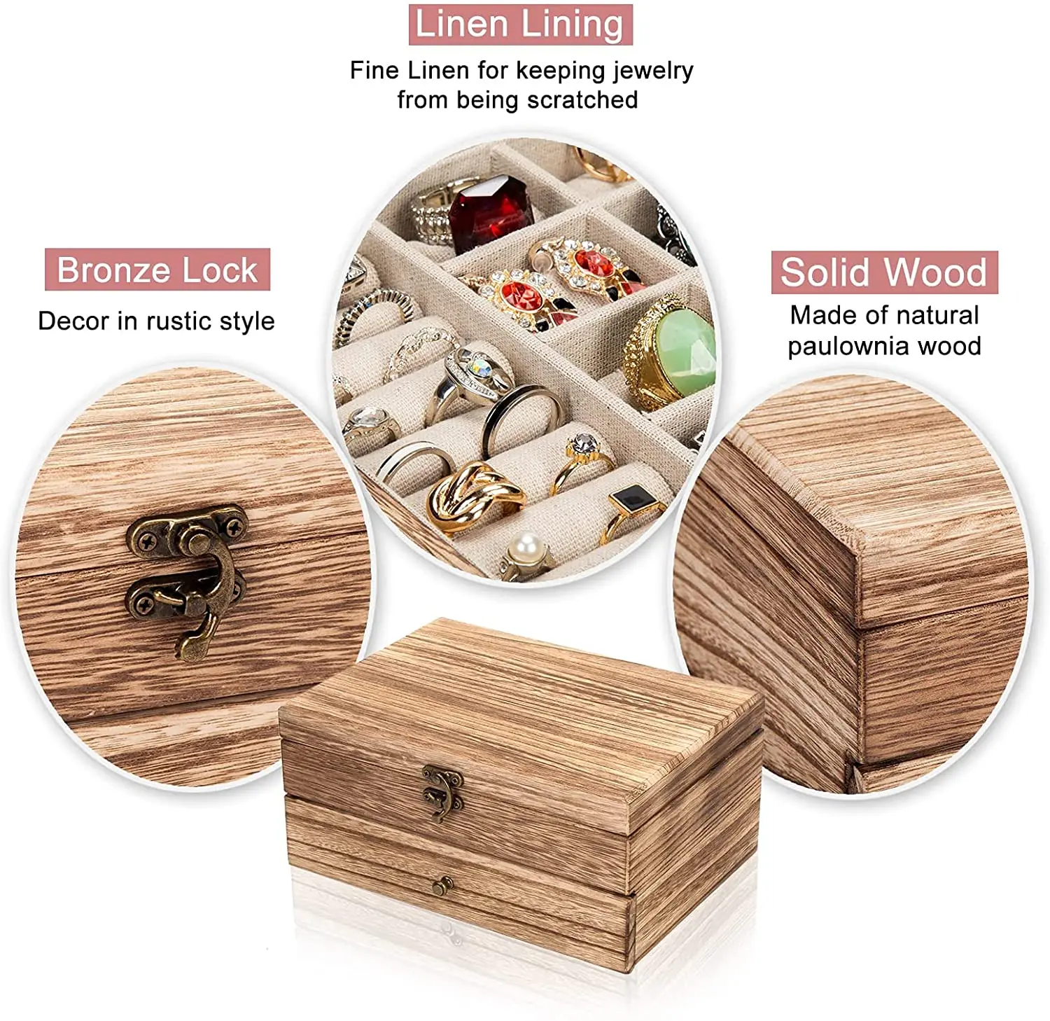 Hot sale vintage wooden earring storage holder container necklace display stand jewelry organizer box with drawer