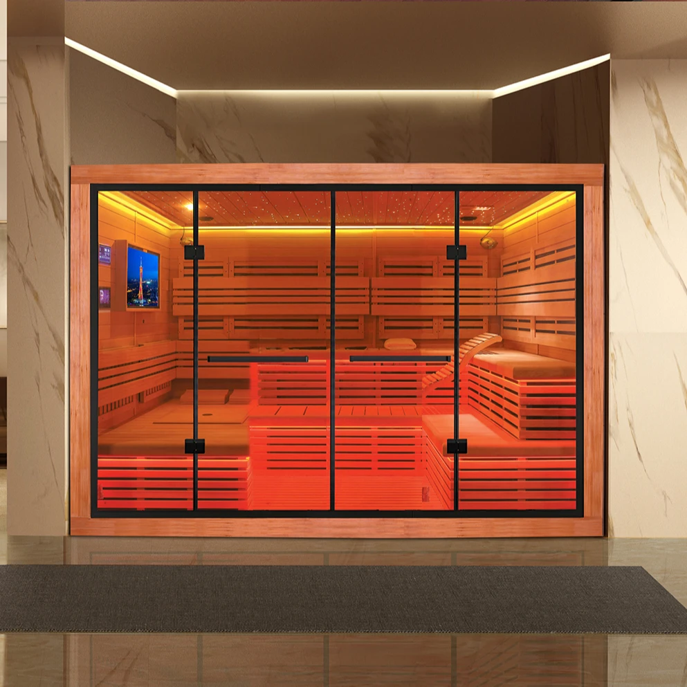 Wood Steam Sauna Room 4 Person Dry Sauna Room Outdoor Computer Control Panel Solid Wood Modern Hemlock Sauna Rooms