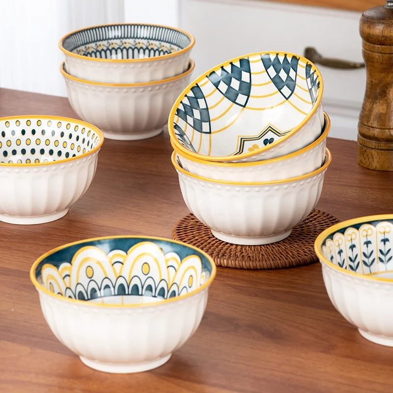 YCB-219 Japanese Ceramic Bowl 4.5inch Ceramic Bowls with Spoons Set Porcelain Rice Bowl Set For Gift OEM LOGO Tableware Set