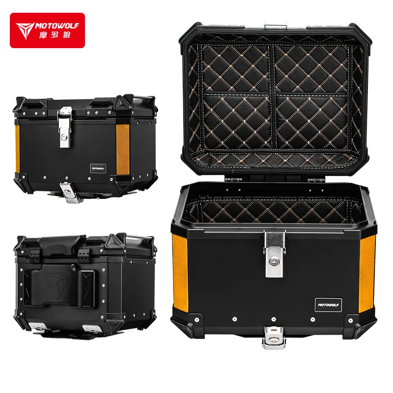 MOTOWOLF алюминиевый ящик для хранения мотоциклов, задний багажный ящик, верхний корпус 35L 45L 50L для продажи