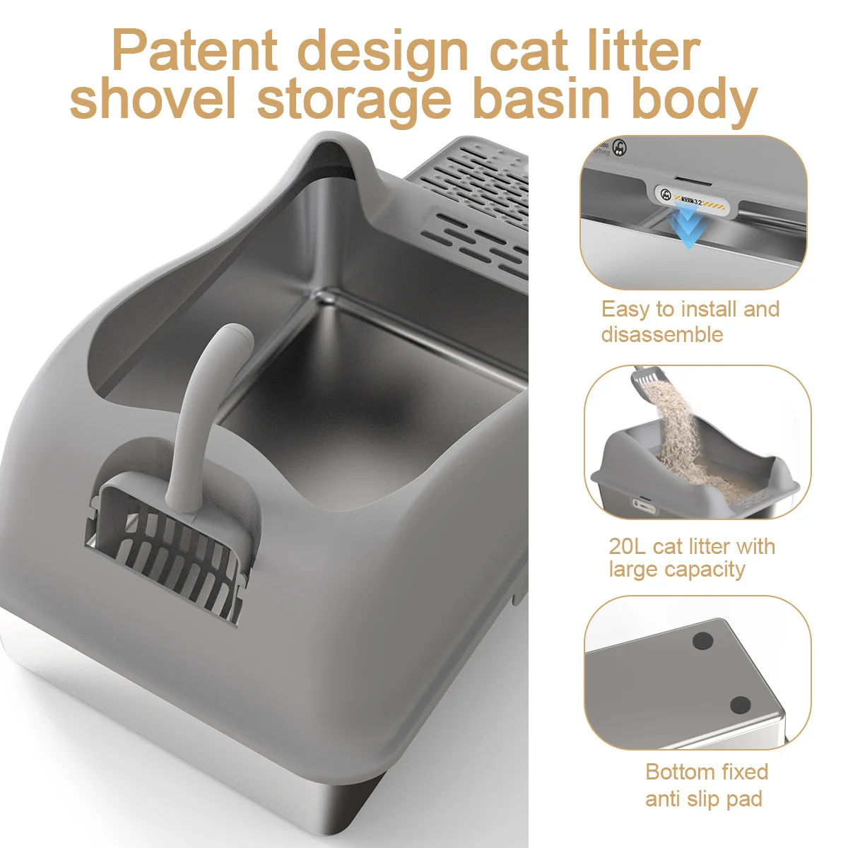 ZMaker 2024 Metal Cat Litter Box with Lid Extra Large Litter Box Cat Tail Design Stainless Steel Cat Litter Box With High Sided