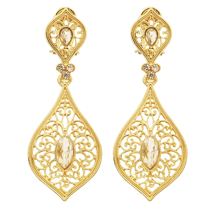 Moroccan style hollow rhinestone earrings Egyptian bridal gold earrings