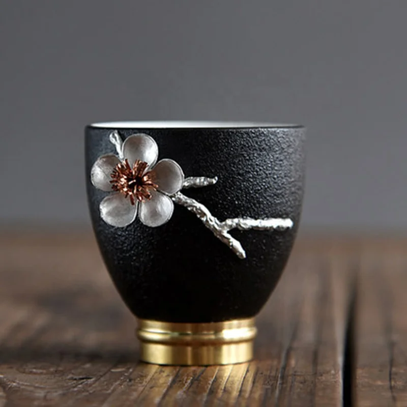 High-grade Small Tea Cup Frosted Black Gold Handle Tea Cup Sets Ceramic Fancy Wedding Gift Tea Cups China