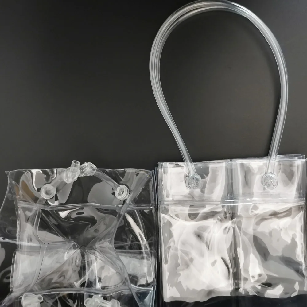 Перерабатываемый пластиковый пакет из ПВХ с ручкой-петлей прозрачный для льда шампанского стоячий подарок упаковочный винных бутылок