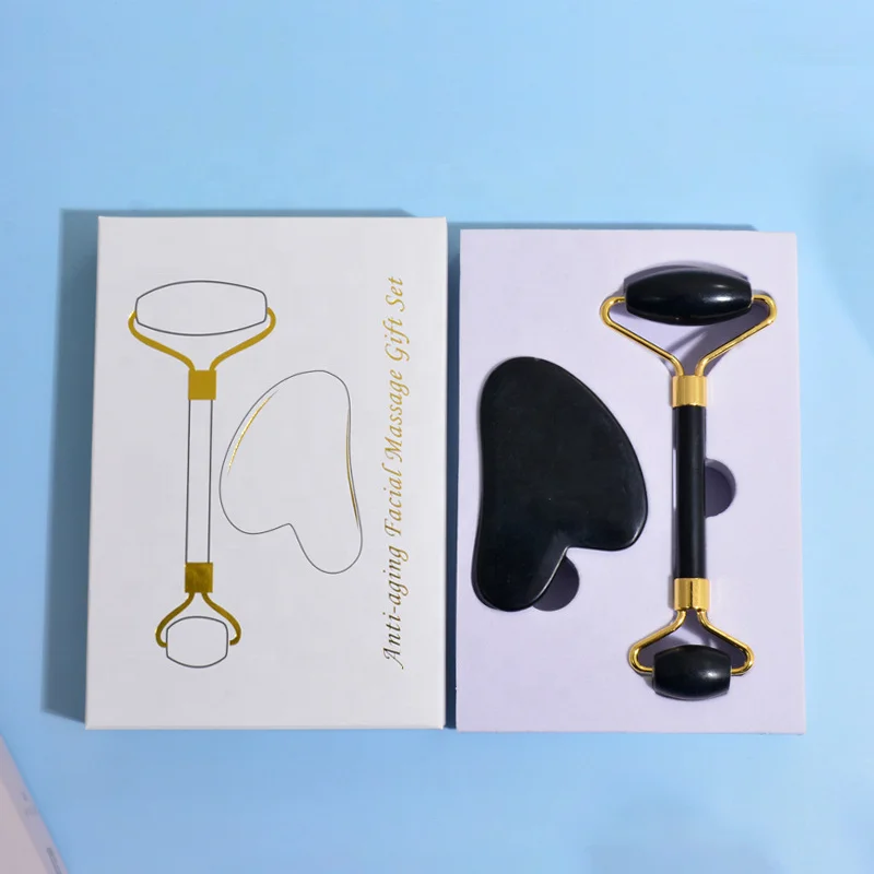 hot selling DIY natural black jade roller guasha set for face jade rolelr noise free jade roller massager