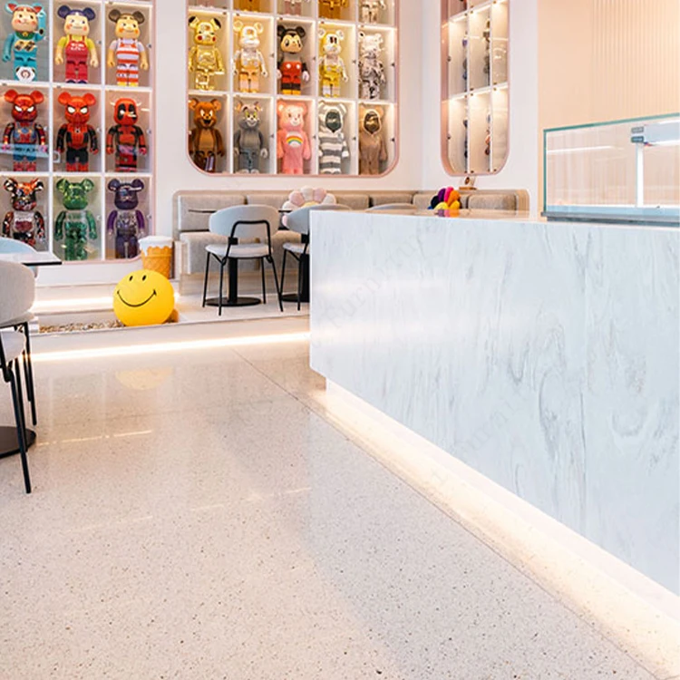 Natural Stone Corian Water Bar Counter Commercial Milk Tea Shop front Service Table with Led