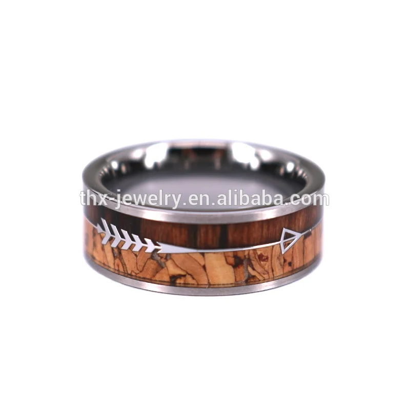 New style Arrow and Cork Koa Wood Tungsten Ring,Outdoor Hunter Rings