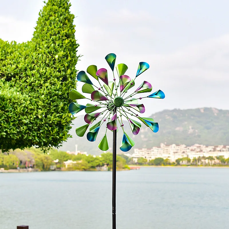 Креативная Новая Металлическая художественная двойная вращающаяся ветряная мельница для украшения сада газона