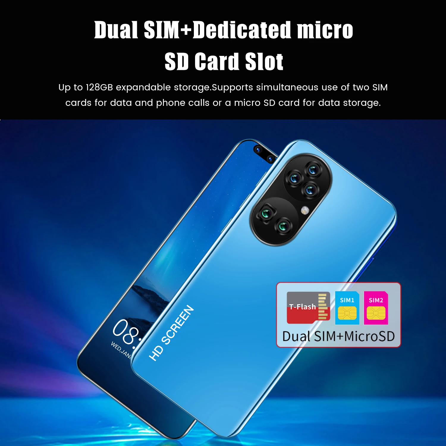 2021 Новая глобальная версия P60 Pro 7 8 дюймовый смартфон Deca Core размер экрана 5600 мА/ч 16GB + 512 Dual SIM полный экран Android 11 мобильного телефона держатель сим