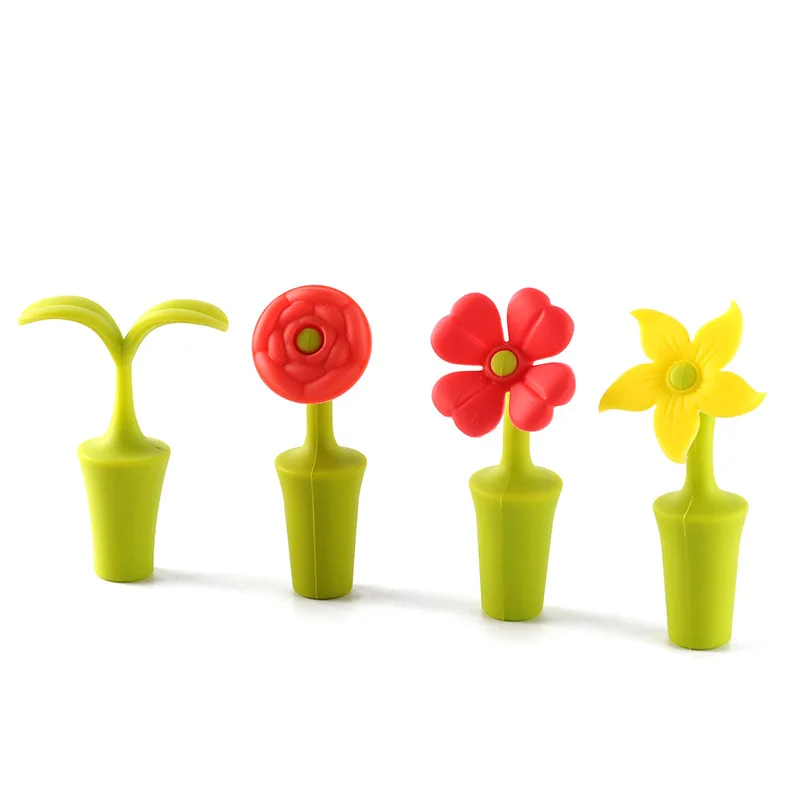Hot sale large wholesale nice cool flower design food grade silicone rubber wine bottle stopper