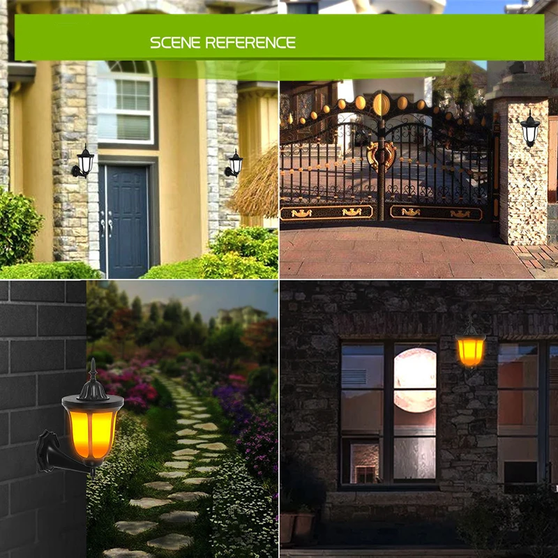Flickering Unique 96 LED Solar Torch Light Flame Fire Decorative Wall Mounted Lamp for Yard Fence Garden Pathway Patio Hotel
