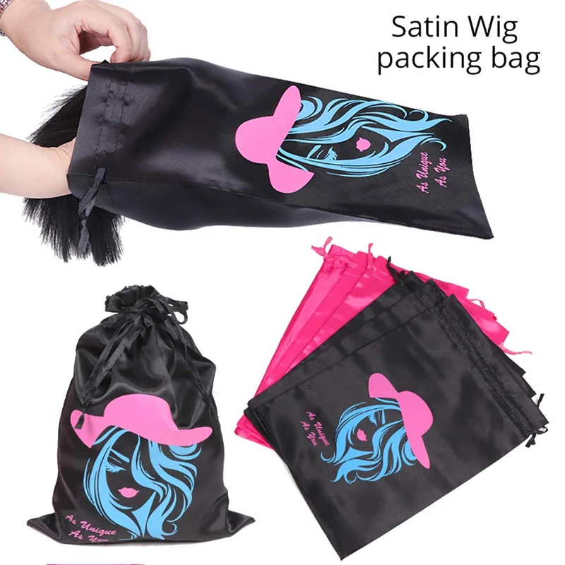 wig packaging bags custom logo silk satin bags for hair bundles