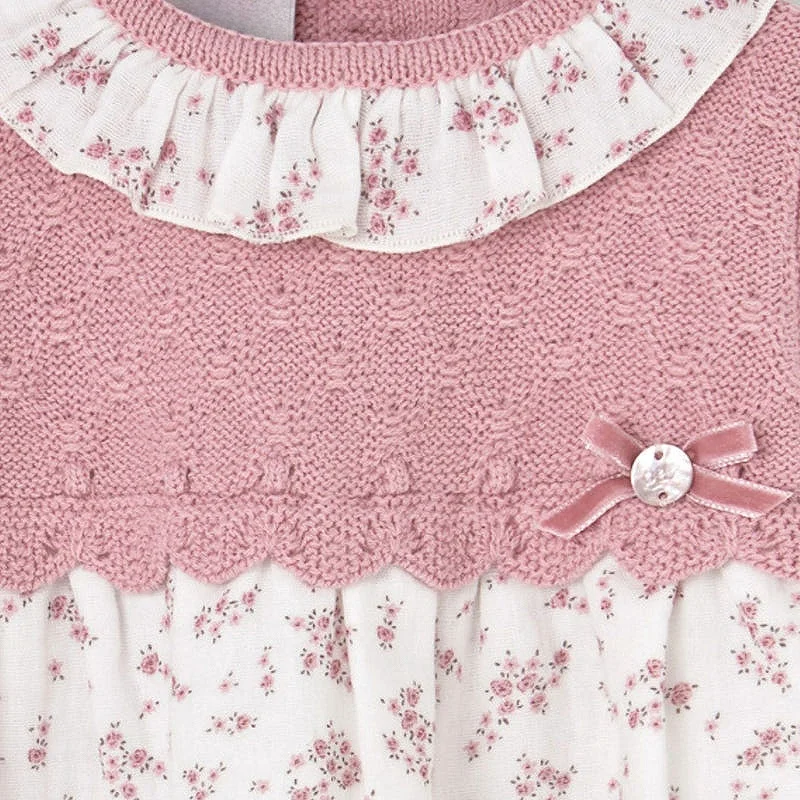 Baby Girl Floral Knit Dress Cute Ruffle Design Round Neck Infant Girls Dresses for Christening Newborn Kid High Quality Clothes