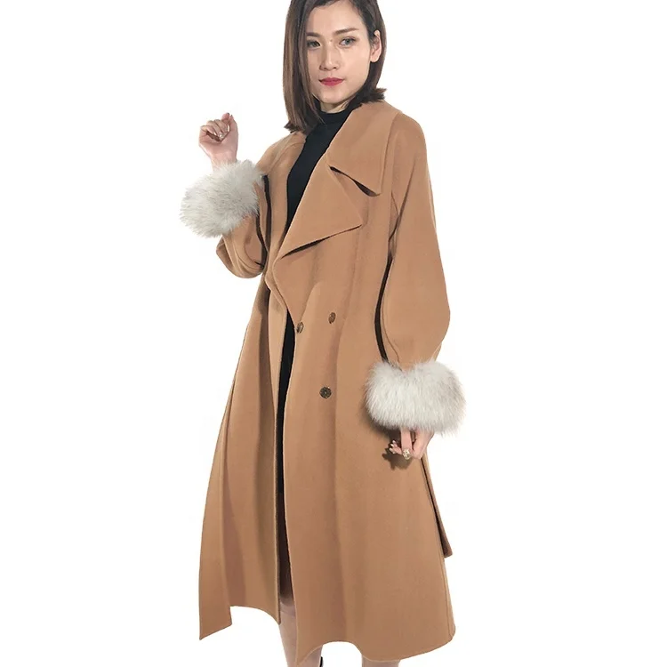 Small Moq Wholesale Sheep Wool Fur Coat Ladies Fashion Girls Formal Office Double Faced Wool Coat With Fur