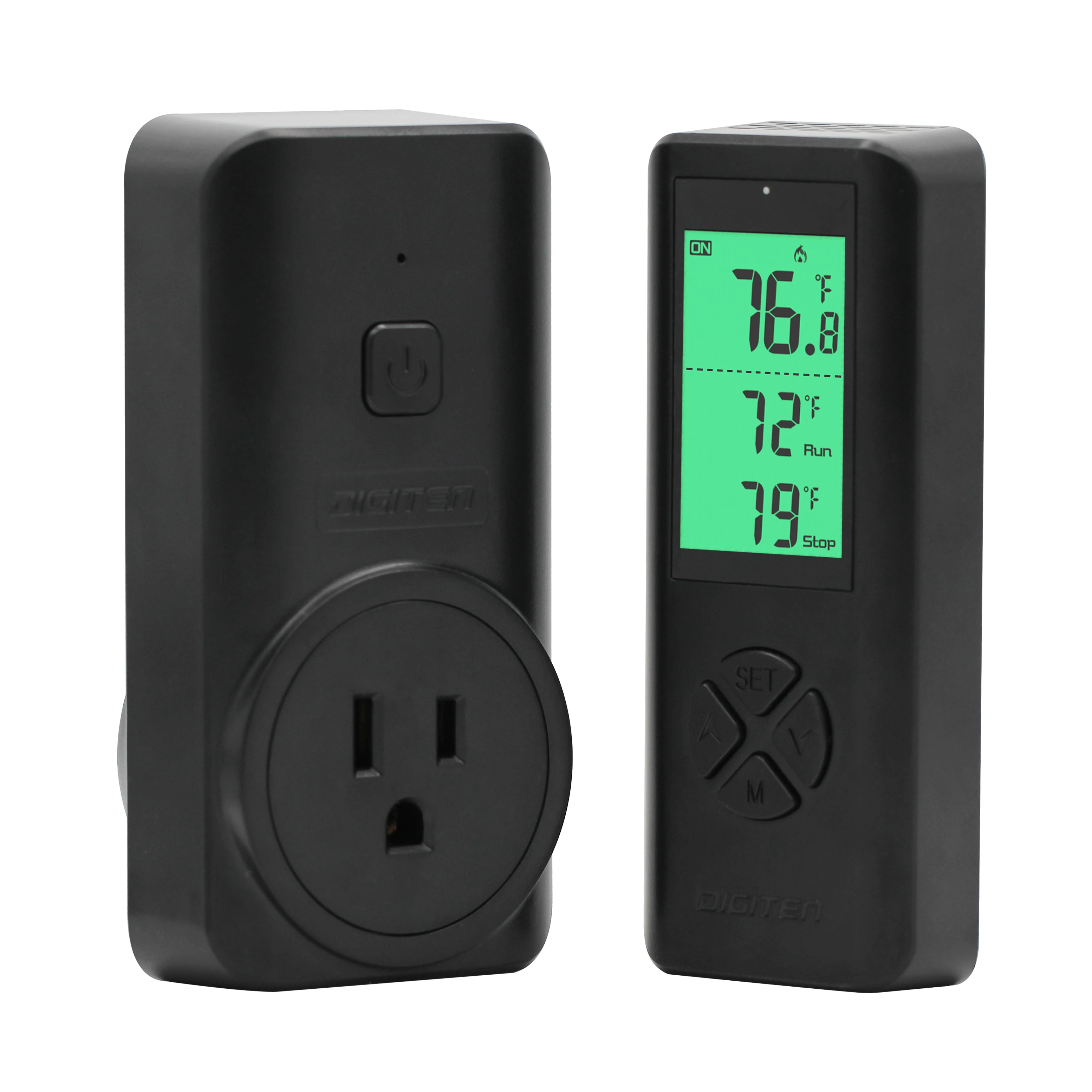 DIGITEN WTC100 wireless thermostat built-in sensor, Plug-in Thermostat Outlet Remote Control Heating Cooling Mode, black