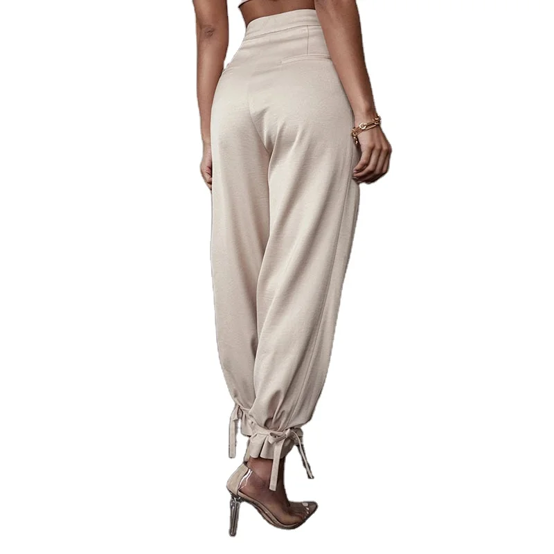 High Waist Autumn Straight Leg Slacks Office Lady Satin Suit Pants Women Casual Trousers