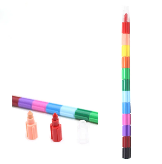 12 pieces stacking buildable crayons colorful crayon rainbow pop plastic crayon changeable coloring pens for kids