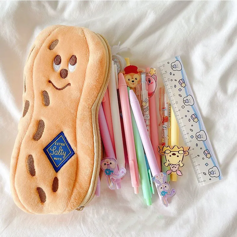Stationery Student Personality Creative Cartoon Cute Peanut Plush Funny Pencil Case