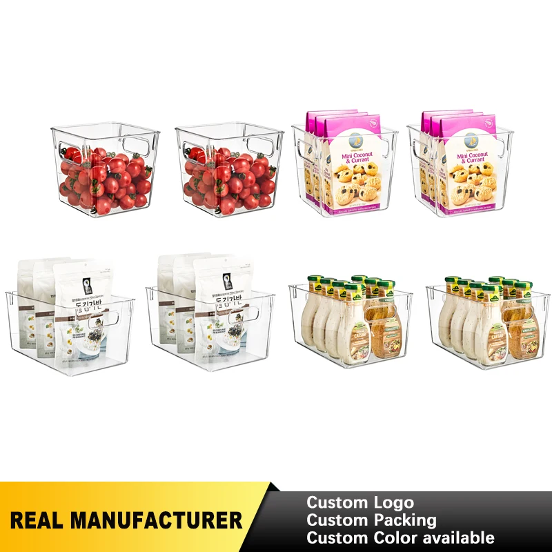 PET BPA free clear plastic stackable kitchen cabinet pantry refrigerator food container fridge organizer storage bin set