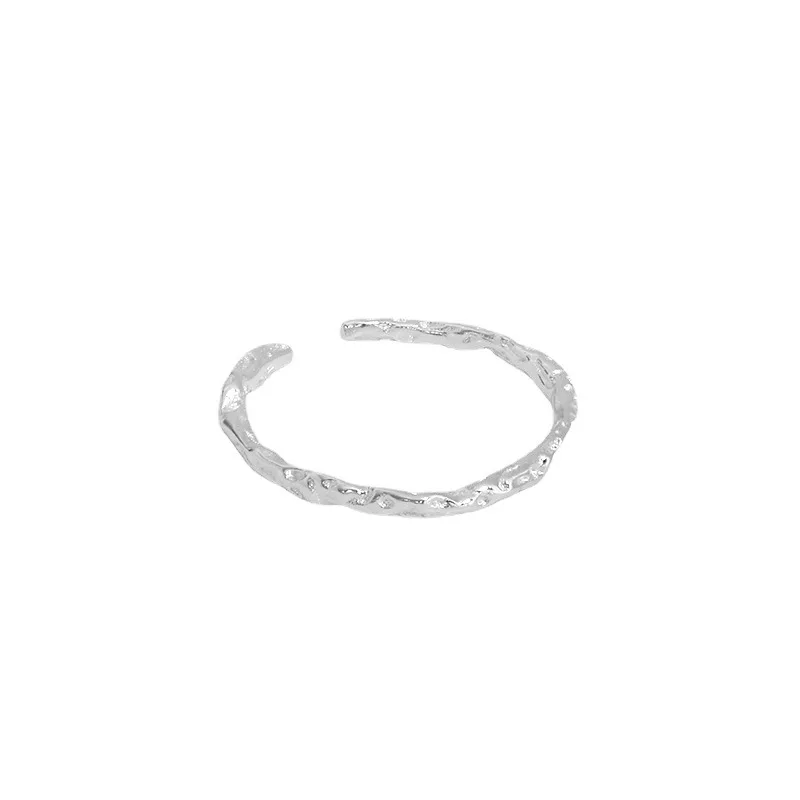 Fashion Jewelry Silver and Tin Foil Texture S925 Sterling Silver Open Adjustable Ring  for Women Gift