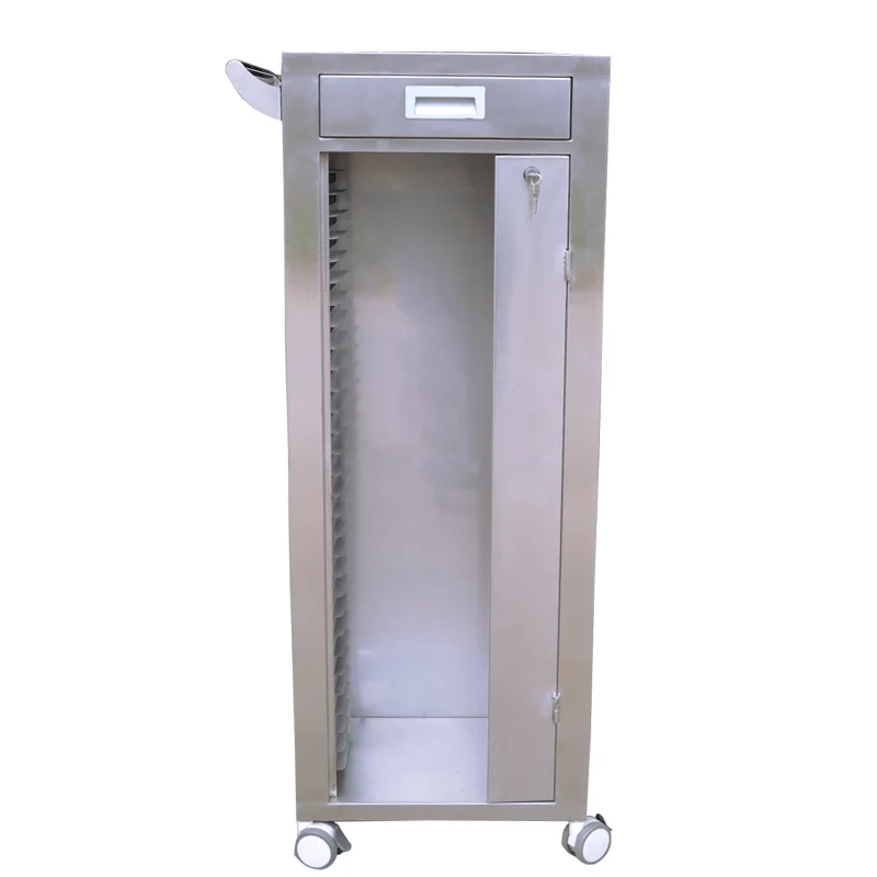 Hospital furniture 304 stainless steel medical patient file record trolley history file cart with 30 shelves