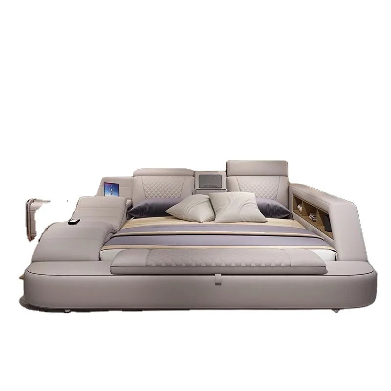 Modern Design Smart Leather Bed King Size Double Bedroom Furniture Set Queen Size Multifunctional Smart Luxury Bed With TV