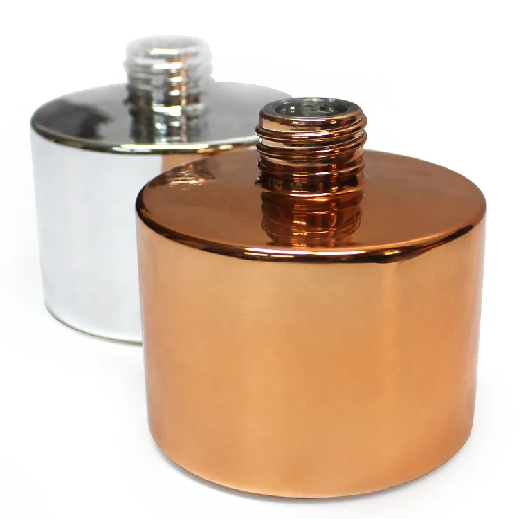 LANGXU unique electroplating rose gold silver cylinder round glass crystal diffuser bottle with screw lids