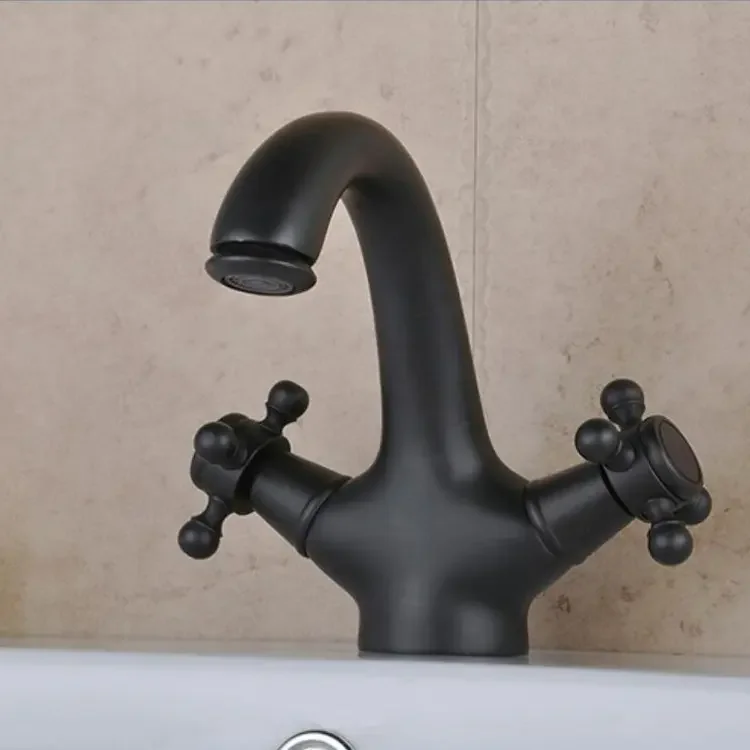 Kangrun Retro Brass Dual Handles Hot Cold Mixer Water Single Hole Bathroom Basin Sink Faucet Tap