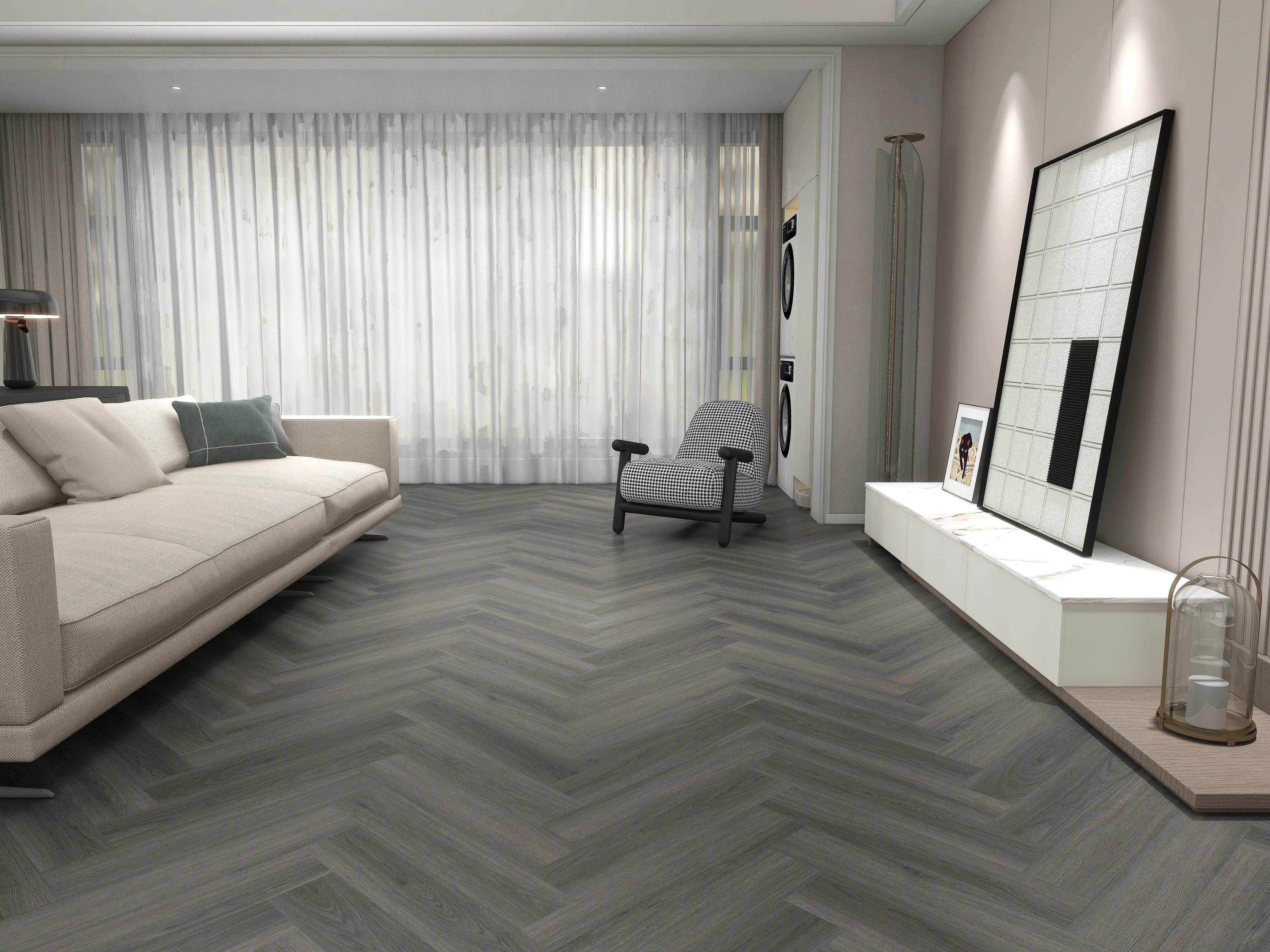 Modern Herringbone SPC Flooring Anti-Slip Rigid Core with Wear Layer Easy Cleaning  for School Office Hotel home