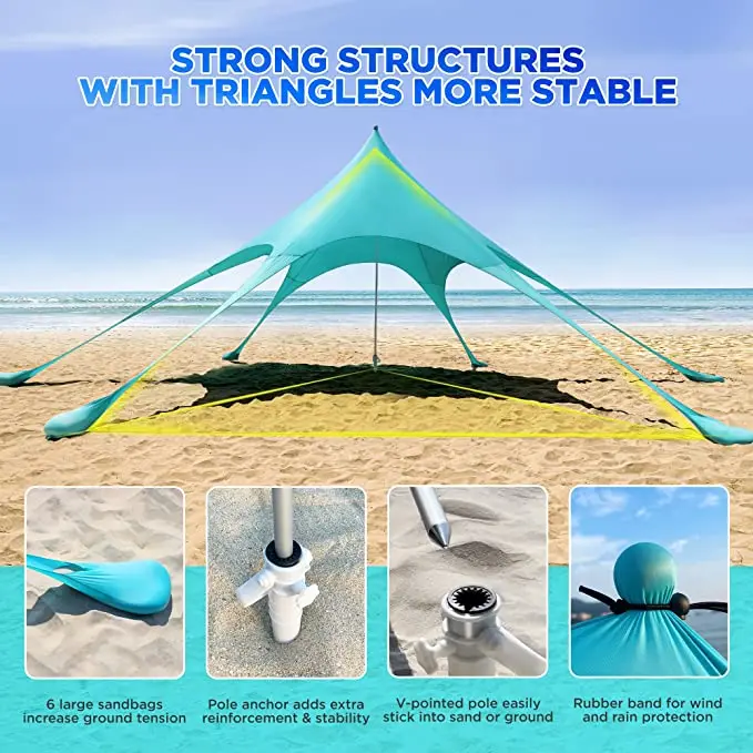 UPF50+ Anti-Wind Beach Tent with Private Beach Wind Screen Beach Canopy Sun Shade with Carrying Bag Sun Shelter for Camping