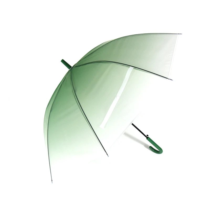 21Inch*8K Transparent Clear Gradually Green Print EVA Straight Rain Umbrella