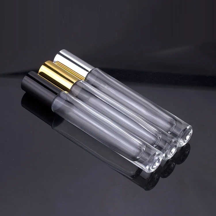 High Clear Slim Thick Round 10ml Roll On Glass Bottle Square Perfume Oil Bottles with Gold Silver Cover Lid