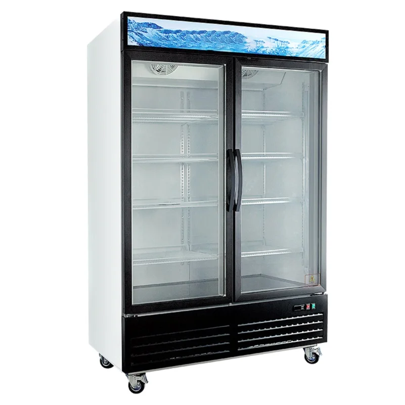 Low Temperature Seafood Meat Frozen Food Display Chiller Ice Cream Fridge Double Doors Upright Freezer