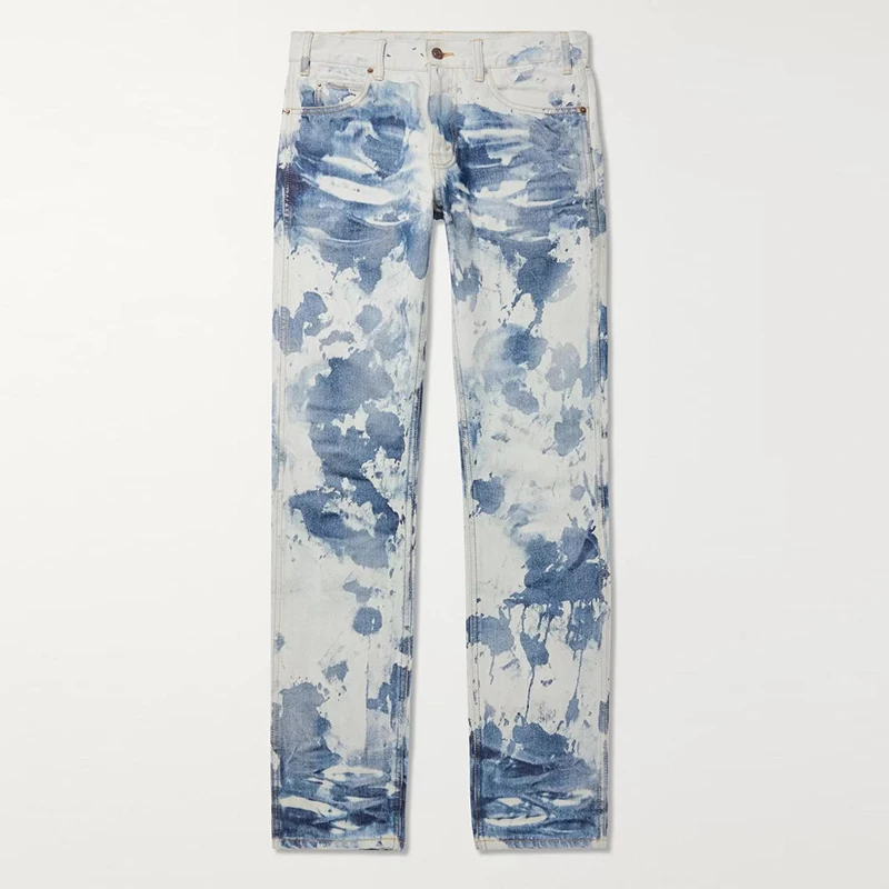 B5041 Tie-dye Characteristic Landscape Painting Loose Fit Jeans Logo Denim Jean Custom