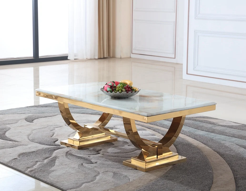 
Visionnaire Home Contemporary Luxury Marble Center Table Gold Stainless Steel Glass Coffee Table 