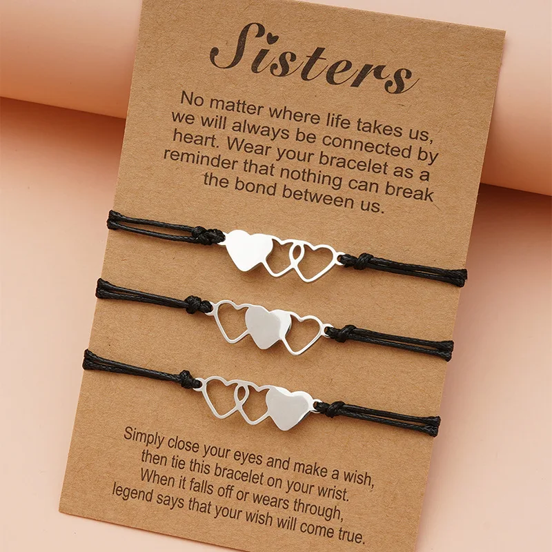 3 PCS/SET Stainless Steel Sisters Best Friends Charm Bracelets Friendship Jewelry Macrame Bracelet for Best Friend Sister