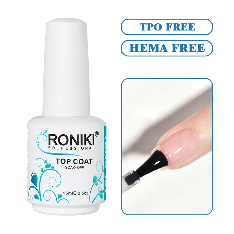 RONIKI no wipe nail top coat best bulk wholesale private label nail uv gel non yellow durable antifouling gel polish