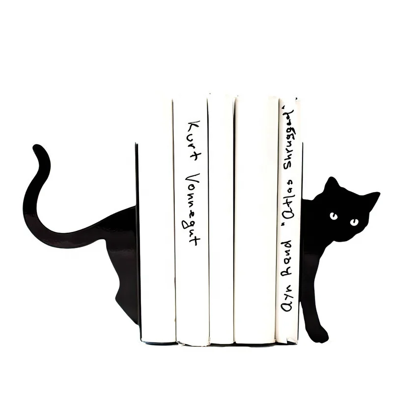 Home Office Heavy Book Stopper Book End Holders Funny Cute Cat Super Hero Book Shelf Holder Decoration Metal Bookends