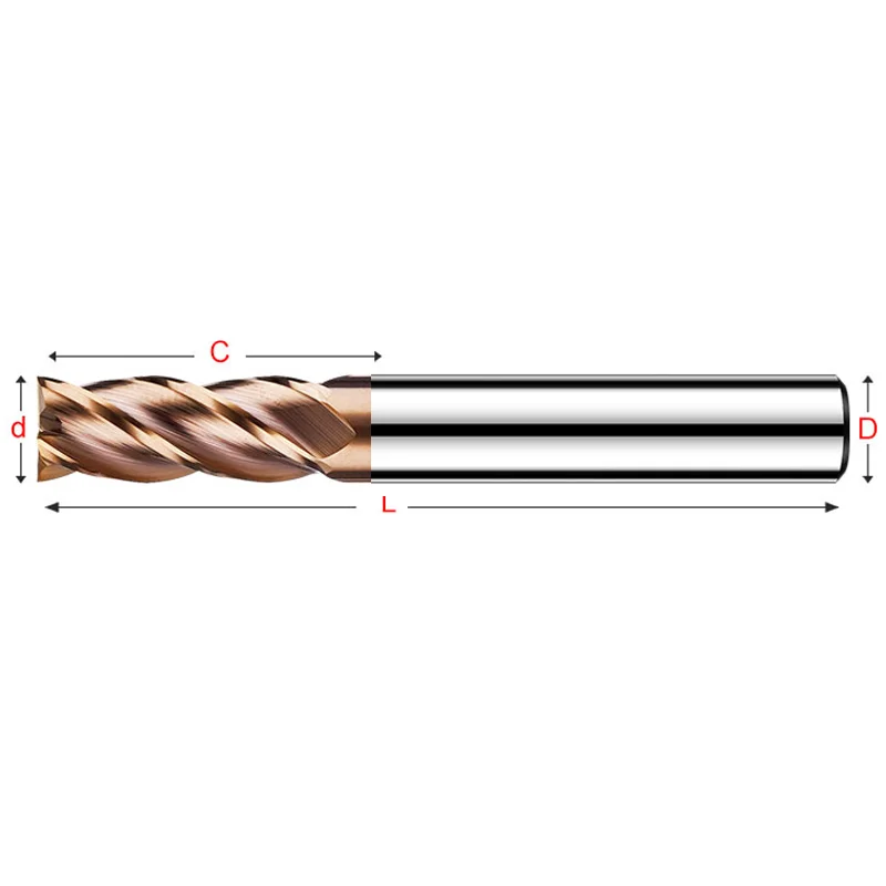 4F End mills Coating Tungsten Steel Carbide Flat Bottom Milling Cutter For Metal HRC60