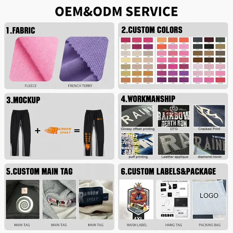 Rainbow Spray Streetwear Custom Sun Faded Flared Sweat Pants Men Zip Up Blank Heavy Cut and Sew Baggy Acid Washed Sweatpants Men