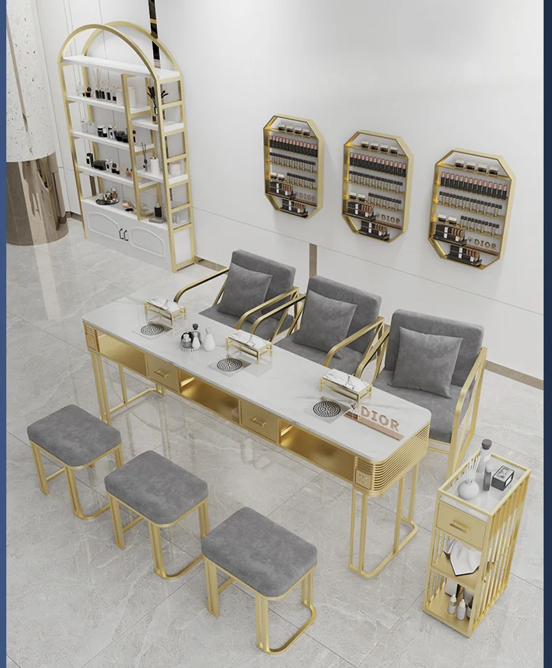 Modern Marble Manicure Table Furniture Luxury Desk Nail Bar Table With Dust Collector  With Storage