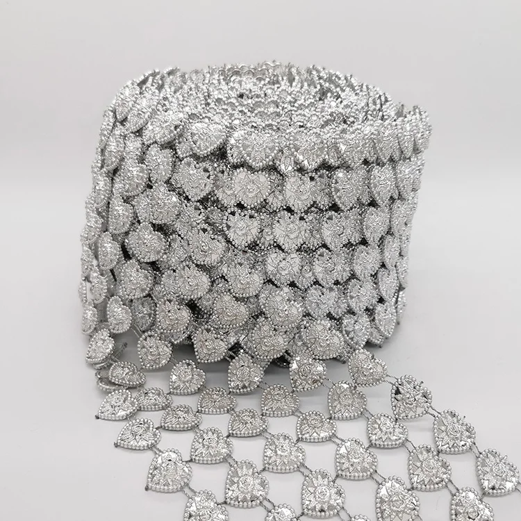 wholesale 6 row silver  heart plastic Rhinestone Wrap net mesh for woman  garniture