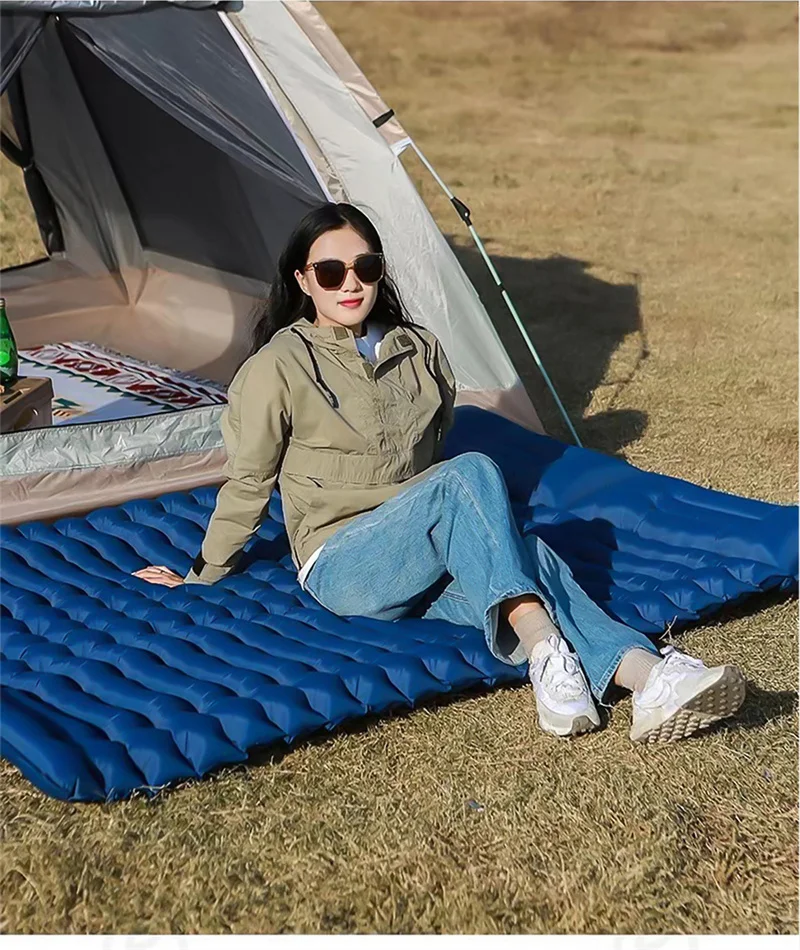 Outdoor Double Sleeping Pad Inflatable Mattress with Pillow 2 Persons Camping Mat Tourist Mattress for Hiking Camp Bed Air Matt