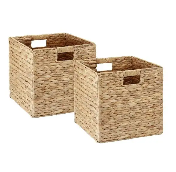 Woven Natural Water Hyacinth Basket Square Foldable Storage Baskets for Home Decoration Organizer