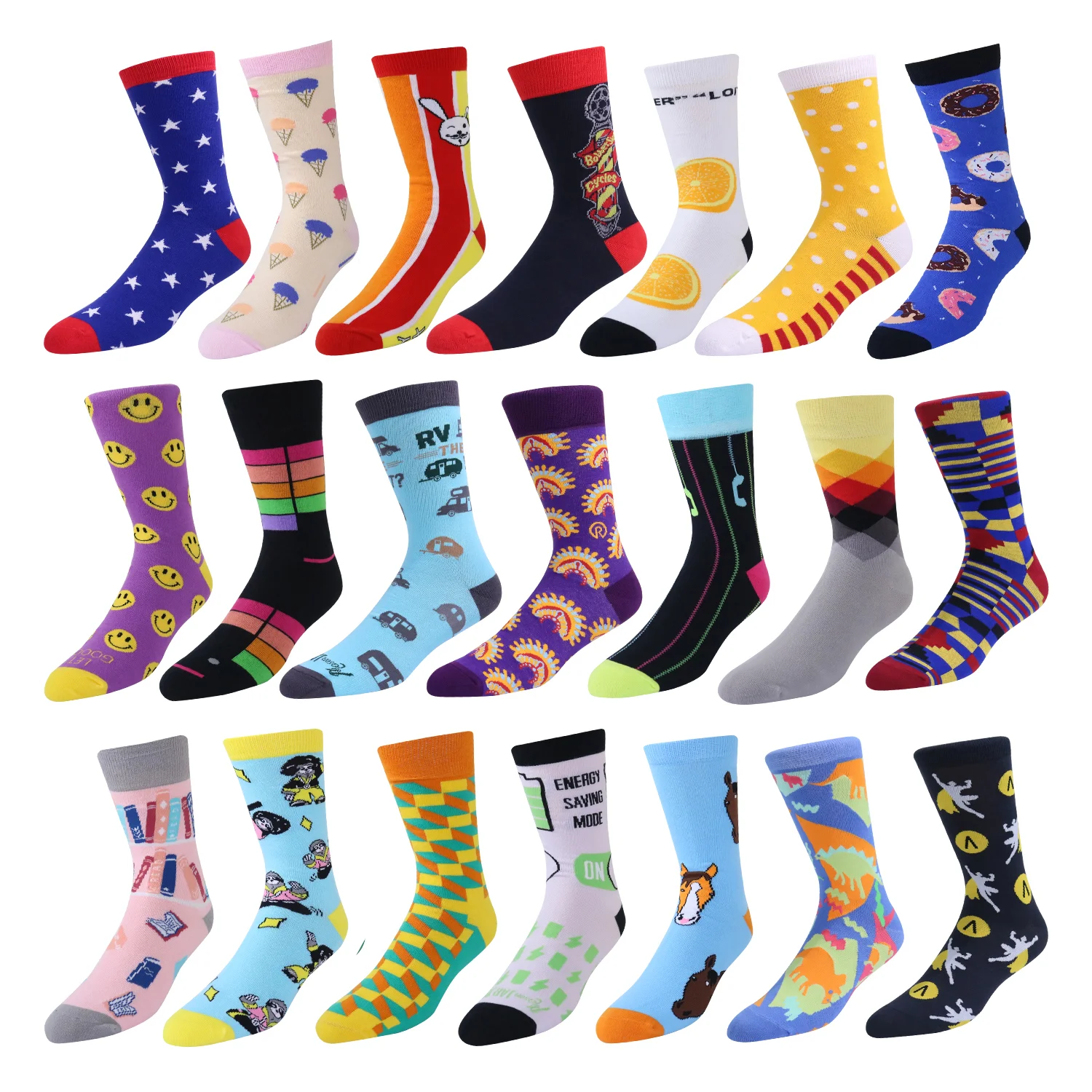 Wholesale high quality china factory oem low MOQ cheapest unisex custom logo design picture 3D printing crew happy funny socks