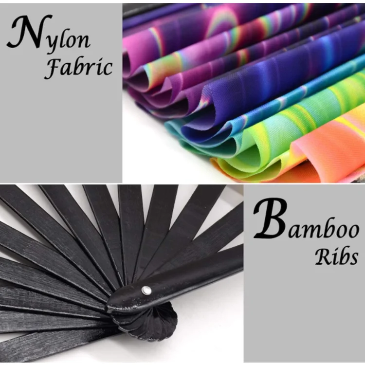 33cm Bamboo Large Rave Folding Fan Hand Held for Men/Women for Dance Music Festival Party Performance Decorations