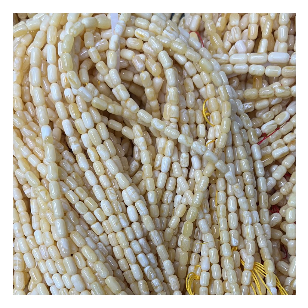 Natural Russian amber jewelry with high-quality white tiger skin and yellow pattern capsule shape 6-8mm Muslim prayer beads