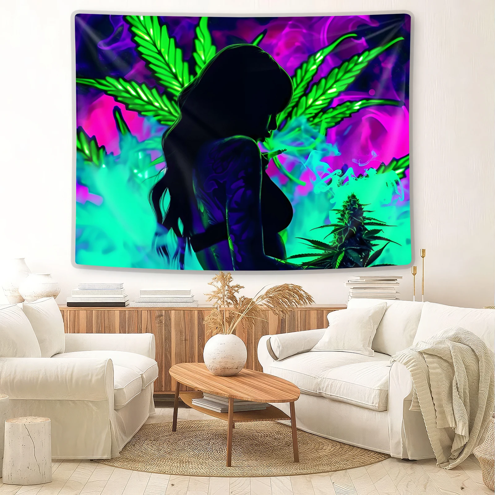 Cool Girl Fluorescent Tapestry Custom Design Animal Pattern Wall Art for Living Room Woven Printed Techniques Anime Feature