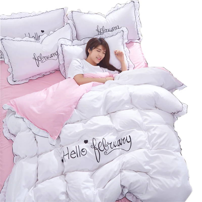 A B two designs maiden English printing princess Japanese style Korean bedding set 100% cotton shumo 4 piece duvet cover sheet